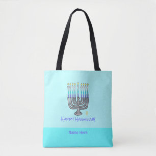 Whimsical Menorah "Happy Hanukkah" Customizable To Tote Bag