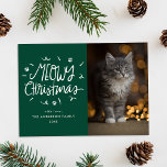 Whimsical Meowy Christmas Green Cat Photo Holiday Card<br><div class="desc">Cat-themed Christmas card featuring "Meowy Christmas" in a white,  whimsical hand-lettering surrounded by paw prints on a green background. Personalize the Meowy Christmas card with your family name,  the year,  and a vertical photo.</div>