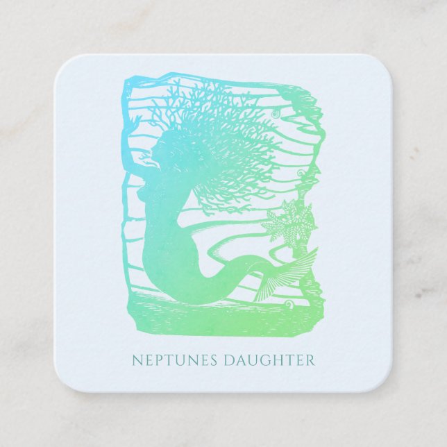 Whimsical Mermaid And Ocean Waves Square Business Card (Front)
