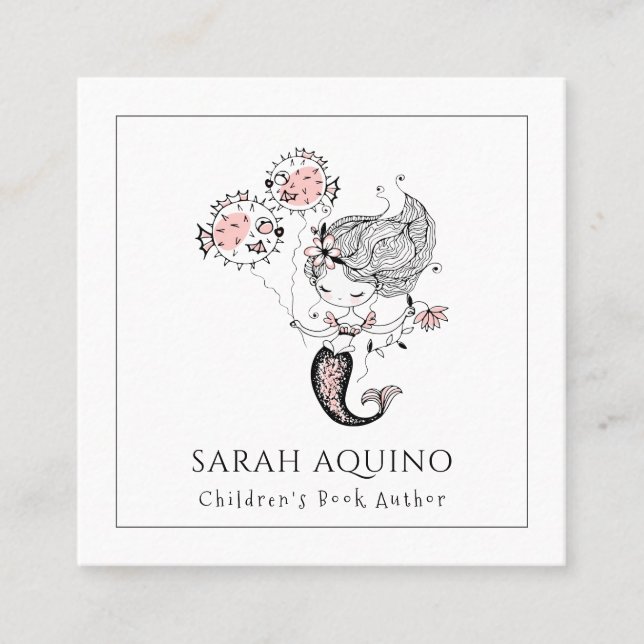 Whimsical Mermaid Children's Book Author  Square Business Card (Front)