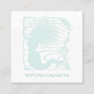 Whimsical Mermaid Coral Hair Ocean Waves Square Business Card