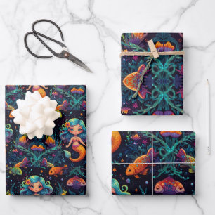 Whimsical Mermaid Dreams – Little Girl Mermaid Wrapping Paper Sheet