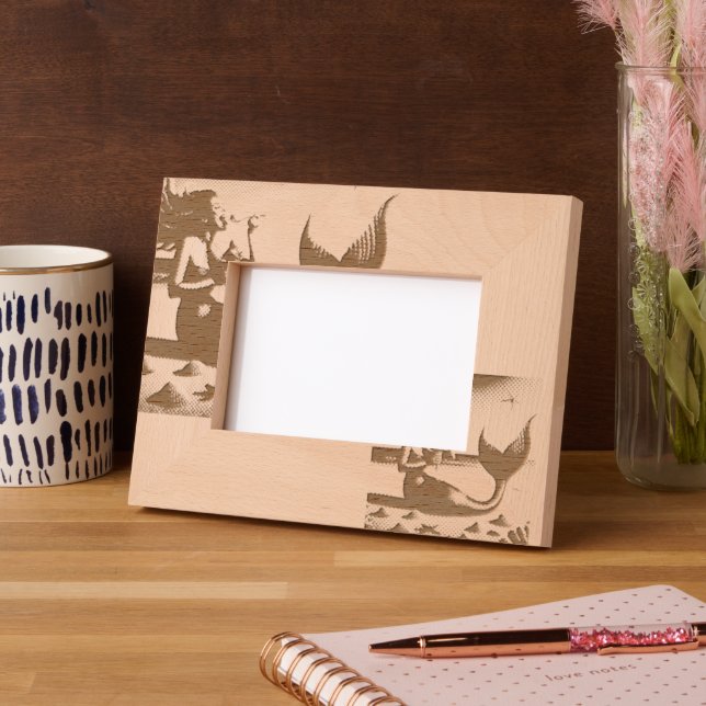 Whimsical Mermaid Enjoying Ice Cream Etched Frames (Left)