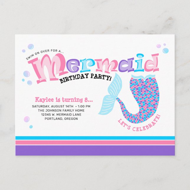 Whimsical Mermaid Fairytale Birthday Party Invitation Postcard (Front)