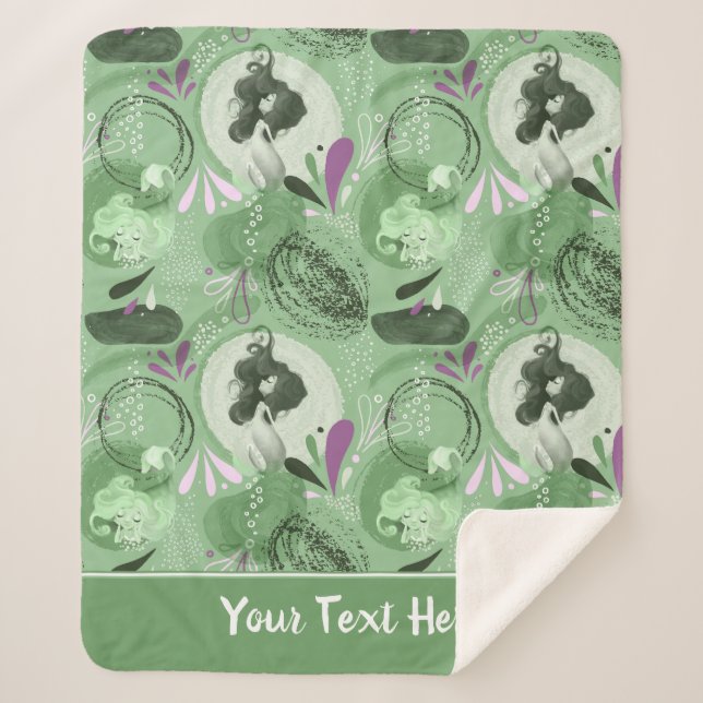 Whimsical Mermaid Green Abstract Sherpa Blanket (Front)