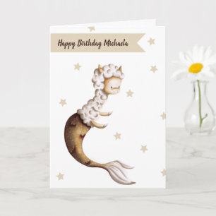 Whimsical Mermaid Llama Birthday Party Card
