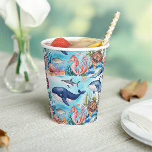 whimsical mermaid rainbow sea birthday party paper cups