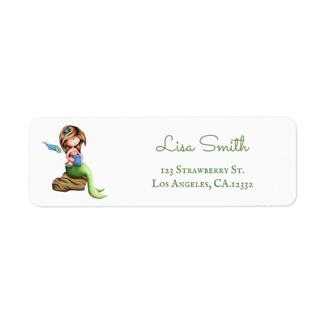 Whimsical Mermaid Reading Return Address (Front)