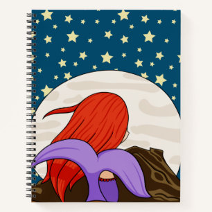 Whimsical Mermaid Staring at the Moon Starry Night Notebook
