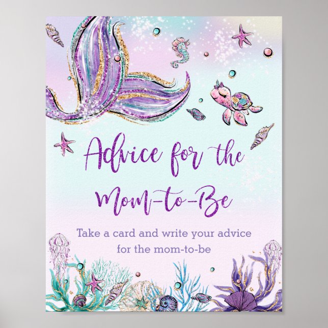 Whimsical Mermaid Tail Advice for the Mom to Be Poster (Front)