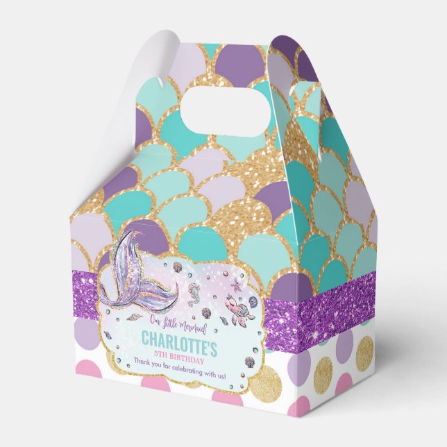 Whimsical Mermaid Tail Birthday Party Thank You Favor Box (Front Side)
