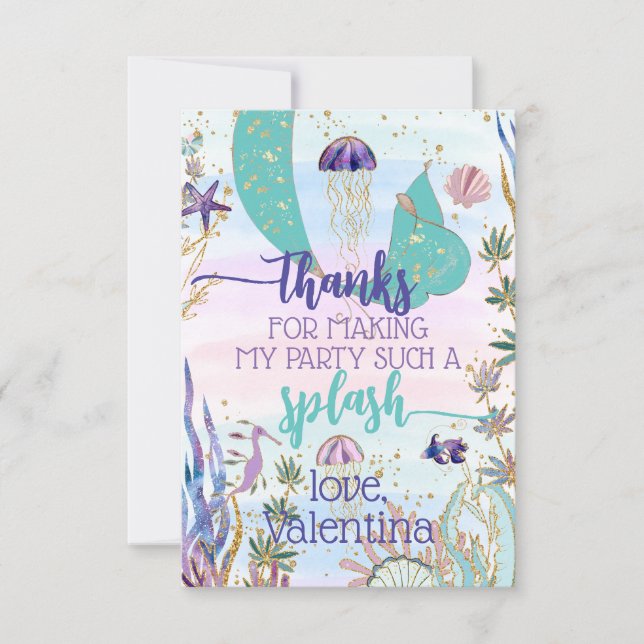 Whimsical Mermaid Tail Under the Sea Party Script  Thank You Card (Front)