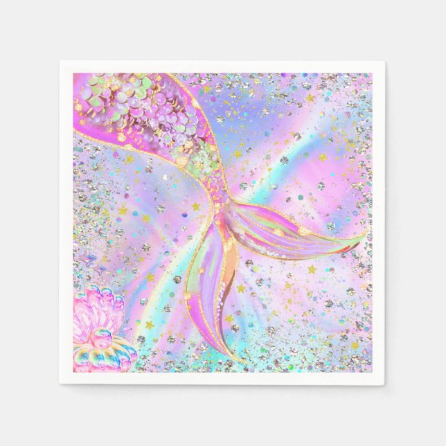 Whimsical Mermaid Under the Sea Birthday Party Napkin (Front)