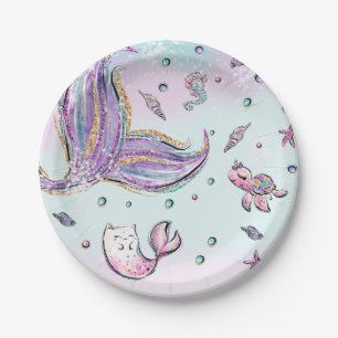 Whimsical Mermaid Under the Sea Mercat Birthday Paper Plate