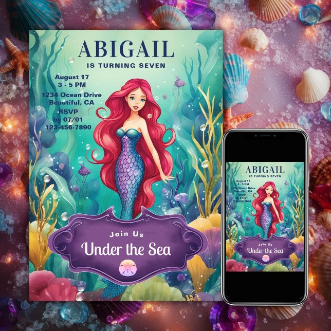 Whimsical Mermaid Under the Sea Ocean Birthday Invitation (Whimsical Mermaid Under the Sea Ocean Birthday Invitation)