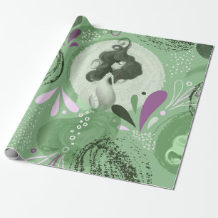 Whimsical Mermaids Green Abstract Pattern Wrapping Paper