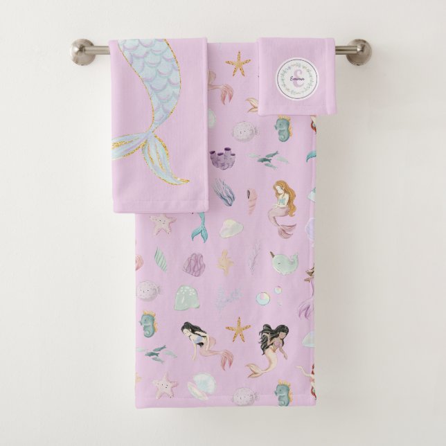 Whimsical Mermaids Monogram Bath Towel Set (Insitu)