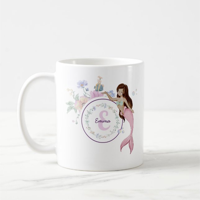 Whimsical Mermaids Monogram Coffee Mug (Left)