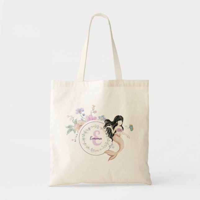 Whimsical Mermaids Monogram Tote Bag (Front)