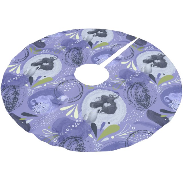 Whimsical Mermaids Purple Abstract Brushed Polyester Tree Skirt (Angled)