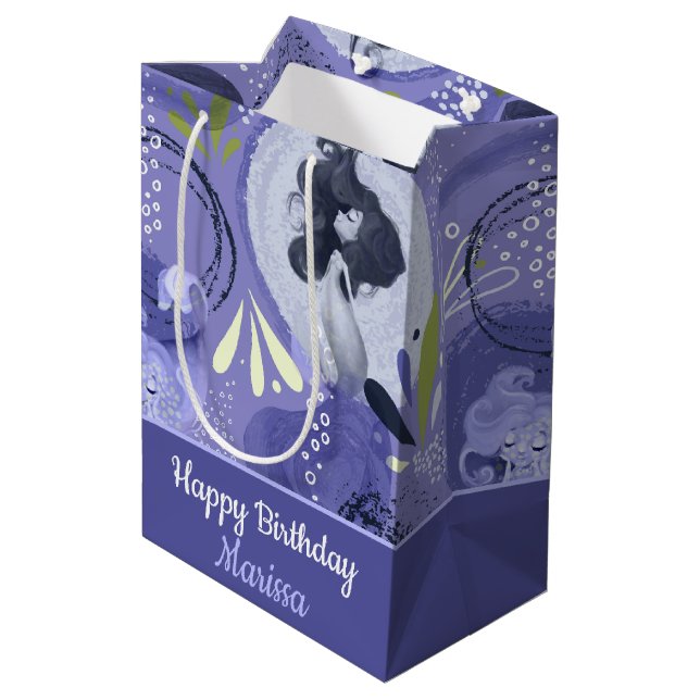 Whimsical Mermaids Purple Abstract Medium Gift Bag (Back Angled)