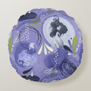 Whimsical Mermaids Purple Abstract Print Round Pillow