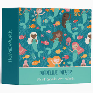 Whimsical Mermaids Under The Sea Teal Binder