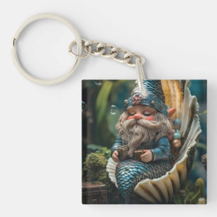 Whimsical Merman Gnome Figurine in Seashell - Unde Keychain