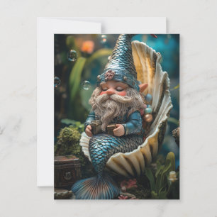 Whimsical Merman Gnome Figurine in Seashell - Unde Postcard