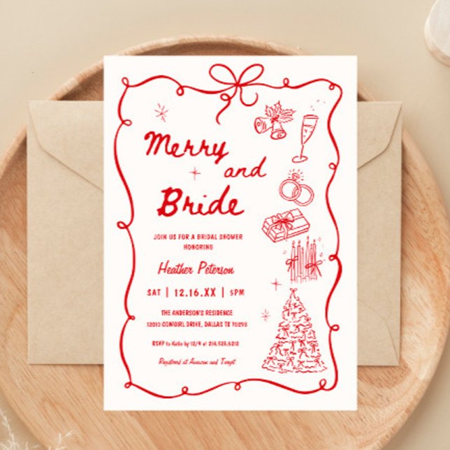 Whimsical Merry and Bride Holiday Bridal Shower Invitation (Creator Uploaded)