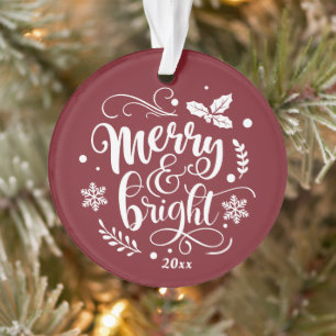Whimsical Merry and Bright Festive Holiday Photo Ornament