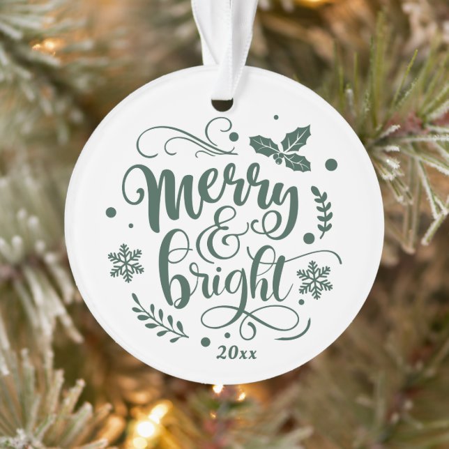 Whimsical Merry and Bright Festive Holiday Photo Ornament (Tree)