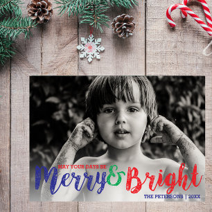 Whimsical Merry & Bright Christmas Holiday Photo Card