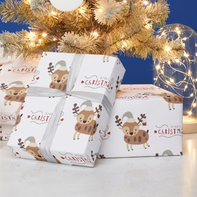 Whimsical Merry Christmas Deer  Wrapping Paper (Holidays)