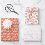 Whimsical Merry Christmas Happy New Year  Wrapping Paper Sheet<br><div class="desc">Featuring styled typography that says "merry christmas and happy new year" and a snowfall pattern in a cheery red.</div>