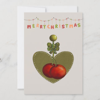 Whimsical Merry Christmas Heart and Red Baubles Ca Holiday Card