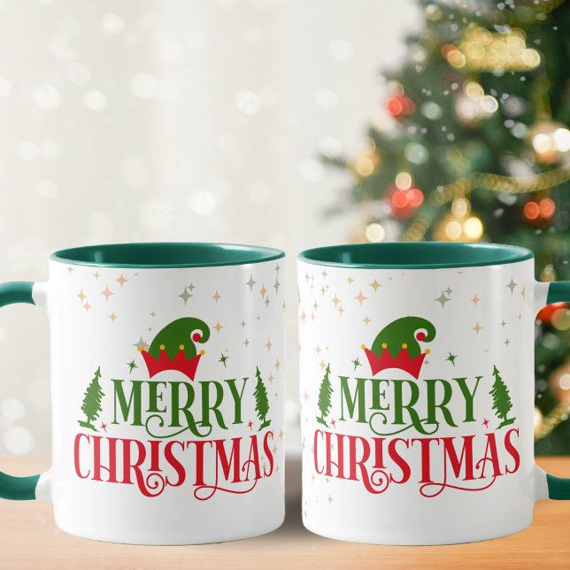 Whimsical Merry Christmas Mug with Green Elf Hat (Creator Uploaded)