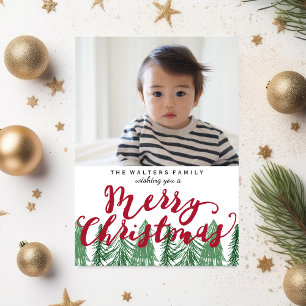 Whimsical Merry Christmas Pine Trees Holiday Photo Card