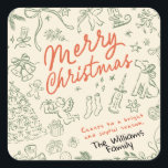 Whimsical Merry Christmas  Square Sticker<br><div class="desc">Merry Christmas - Hand drawn holiday sticker Bring a touch of charm and warmth to the holiday season with this whimsical Christmas collection! Each design is filled with a cozy holiday spirit, making it a heartfelt choice for family, friends, or anyone who loves a fun, creative touch. Send a smile...</div>