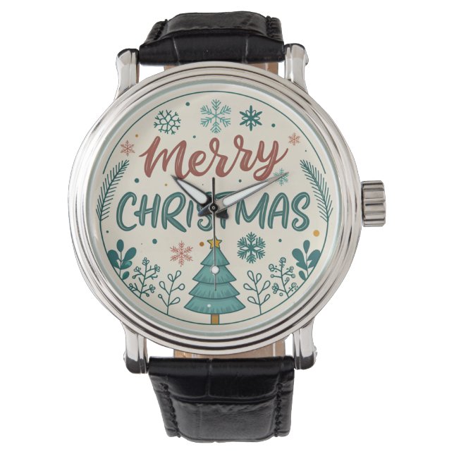 Whimsical Merry Christmas Sticker, Festive Holiday Watch (Front)
