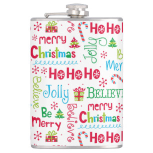 Whimsical Merry Christmas Typography Hip Flask