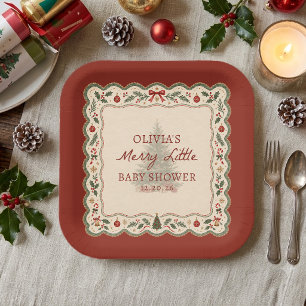 Whimsical Merry Little Christmas Baby Shower Paper Plate