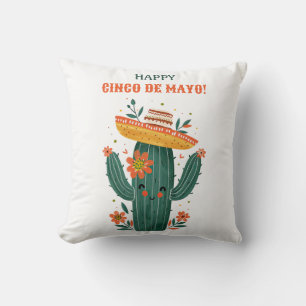Whimsical Mexican Cactus Happy Cinco de Mayo Throw Pillow