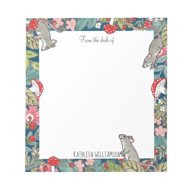Whimsical Mice Mouse Mushroom Woodland Custom Notepad (Front)