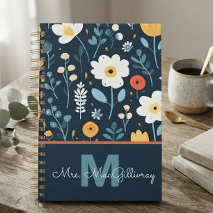 Whimsical Midnight Blue Floral Teacher Planner