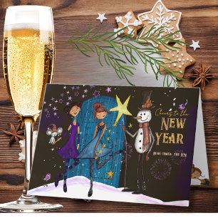 Whimsical Midnight Magic New Year Greeting Card