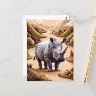 Whimsical Miniature Rhino Animal Hybrid Art Postcard