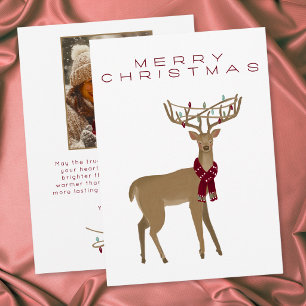 Whimsical Minimal Reindeer Christmas Photo Holiday Card