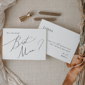 Whimsical Minimal Script Best Man Proposal Card