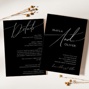 Whimsical Minimal Script Black All In One Wedding Invitation